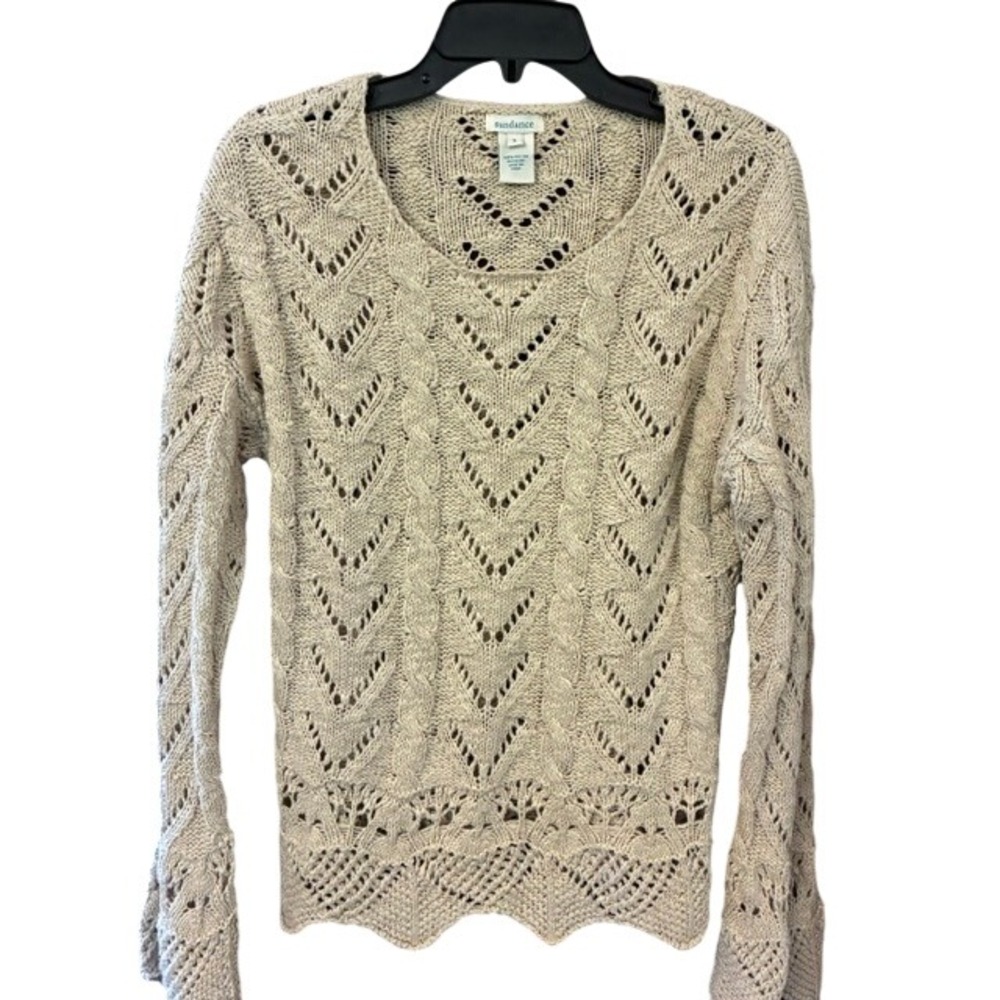 Sundance Sweater Womens Small Beige Excellent Cotton Pointelle Cable Knit Boho